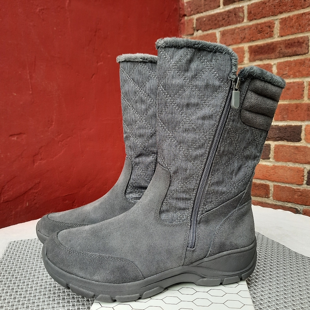 Lands End Quilted Boots Insulated Warm Mid Calf Snow Winter Boot Gray 9